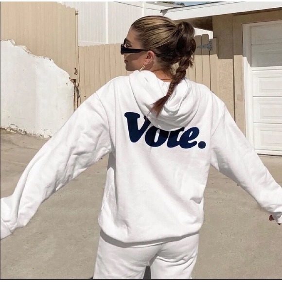 Vote Talentless Hoodie Sweatshirt White Blue Logo Size L - Picture 2 of 9